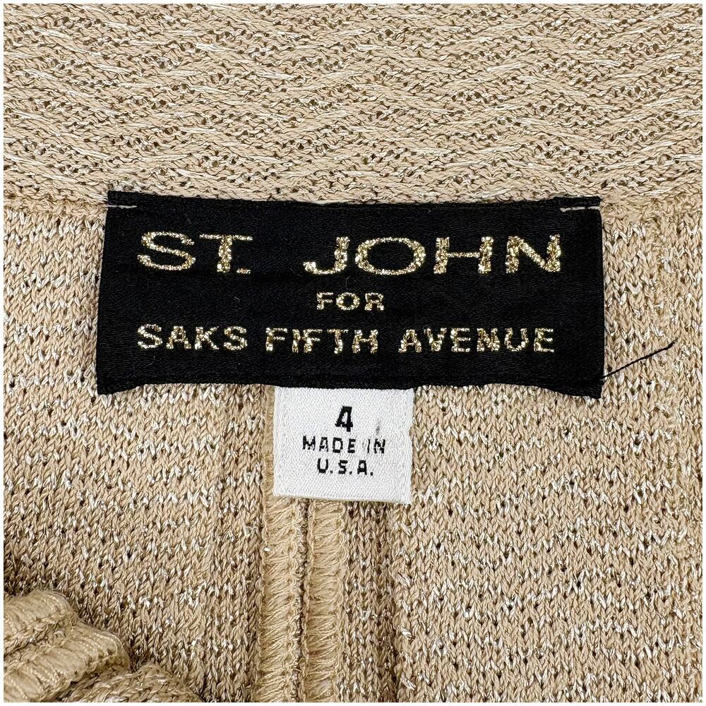 St. John for Saks Fifth Avenue Skirt VTG Size 4 Gold Metallic Knit Pleated USA - Picture 2 of 10